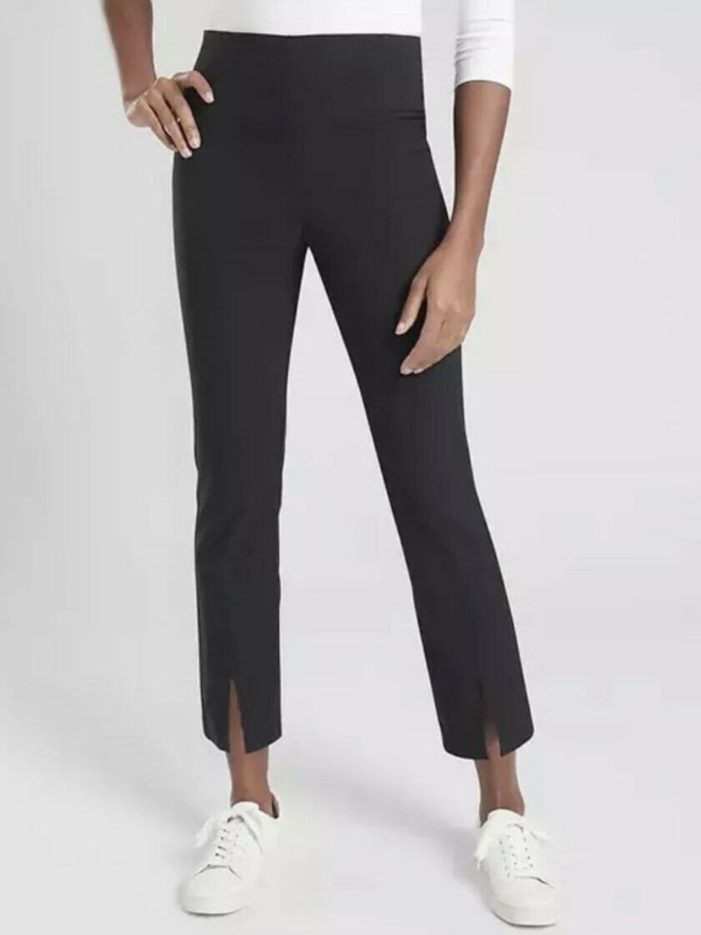 Athleta Wander Slim Straight Crop Pant Split Hem Black Size 8
